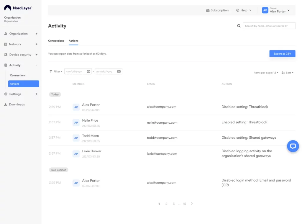 Nordlayer Activity monitoring